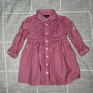 Ralph Lauren 12 Months‎ Pink White Gingham Plaid Dress Long Sleeves Roll Tab
